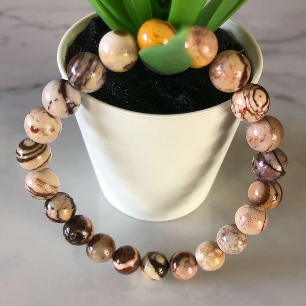 Australian Zebra 8mm Natural Stone Beads Stretchable Bracelet - Picture 3 of 4